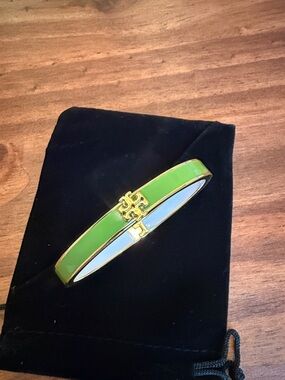 Tory Burch Gold-Tone Lime Green Enamel Hinged Bangle